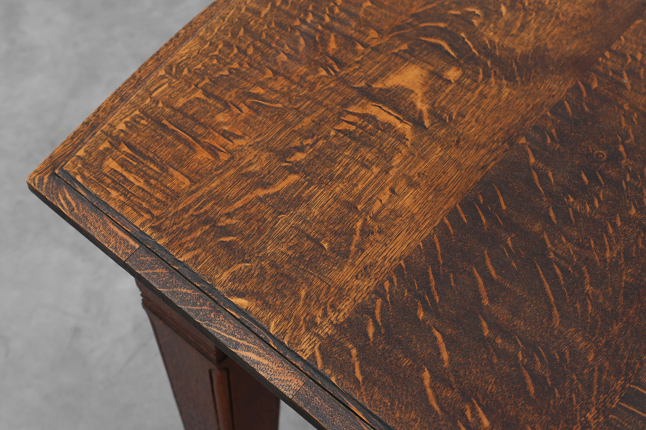 Oak Art Deco dining table with carved frieze, France 1920sthumbnail